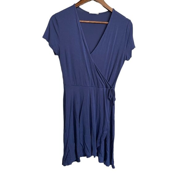 Rolla Coaster Womens Juniors Blue Faux Wrap Tie Stretch Surplus Mini Dress Large - Picture 1 of 7